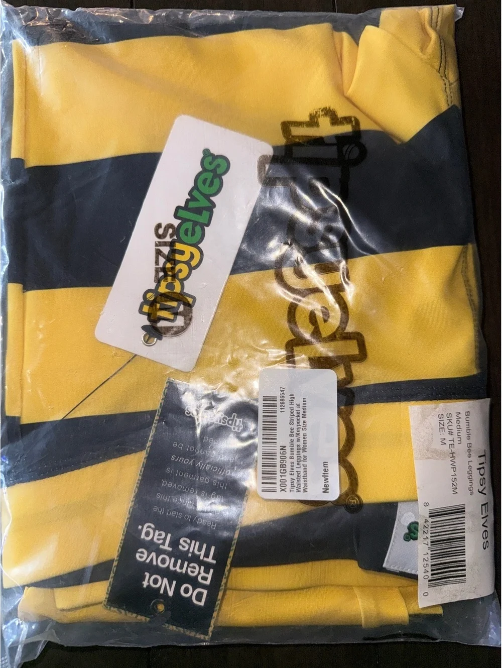 NWT Tipsy Elves Bumblebee Striped Halloween Leggings Size Medium - Picture 5 of 6